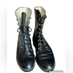 LAREDO Western Boots Black Leather Lace Up Roper Womens Size 8 M USA Granny